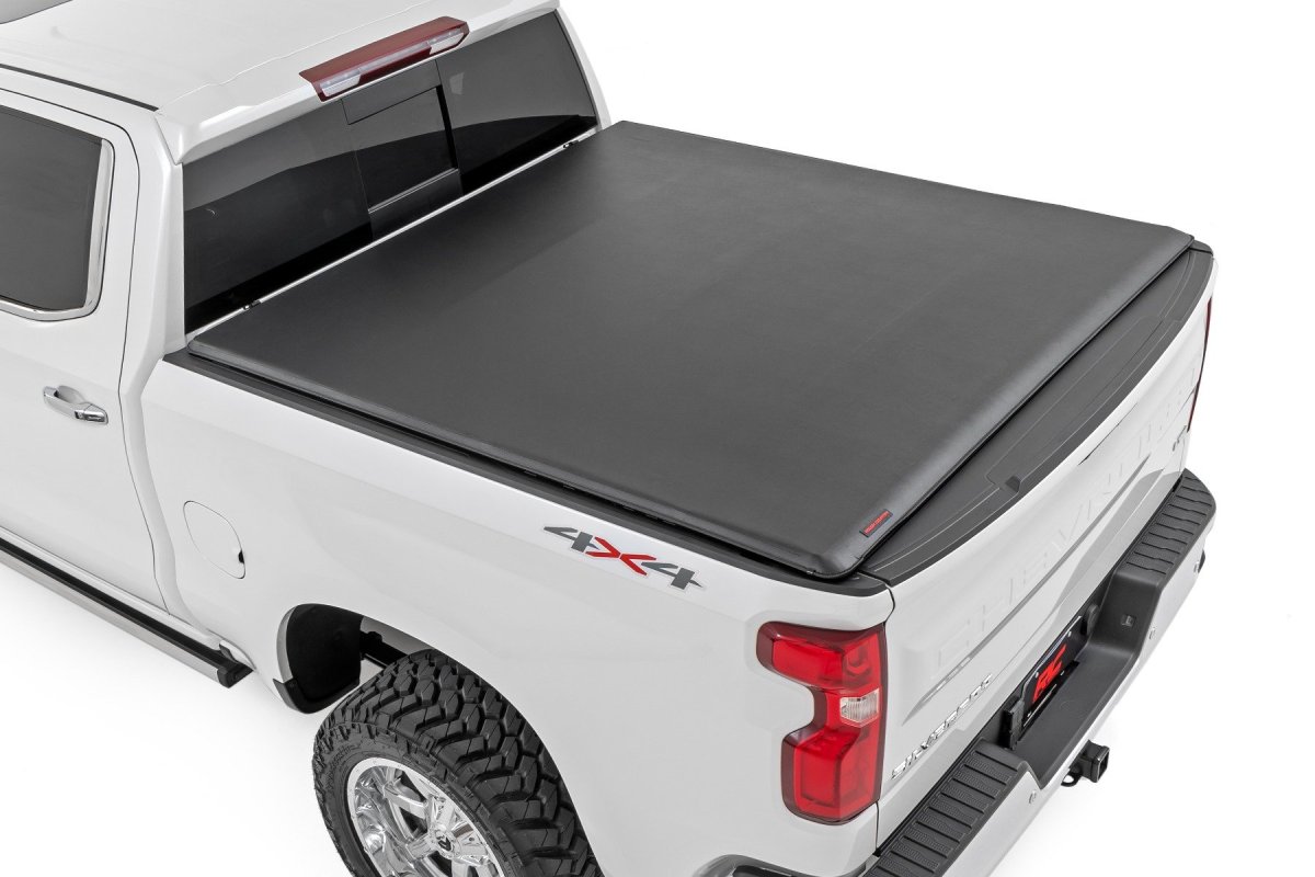 Chevrolet Silverado 1500 Soft Roll Up Bed Cover - Rough Country - Rough Country, Marine Grade Vinyl - Matte Black - '19-'24